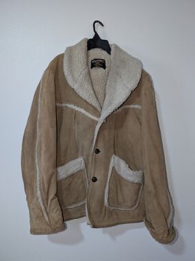 Vintage 70s Sears Western Outdoor Wear Suede Shearling Coat XL